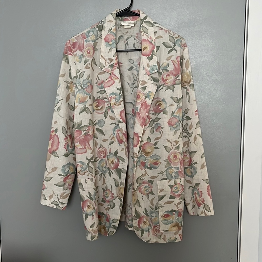 Vintage flower printed linen jacket